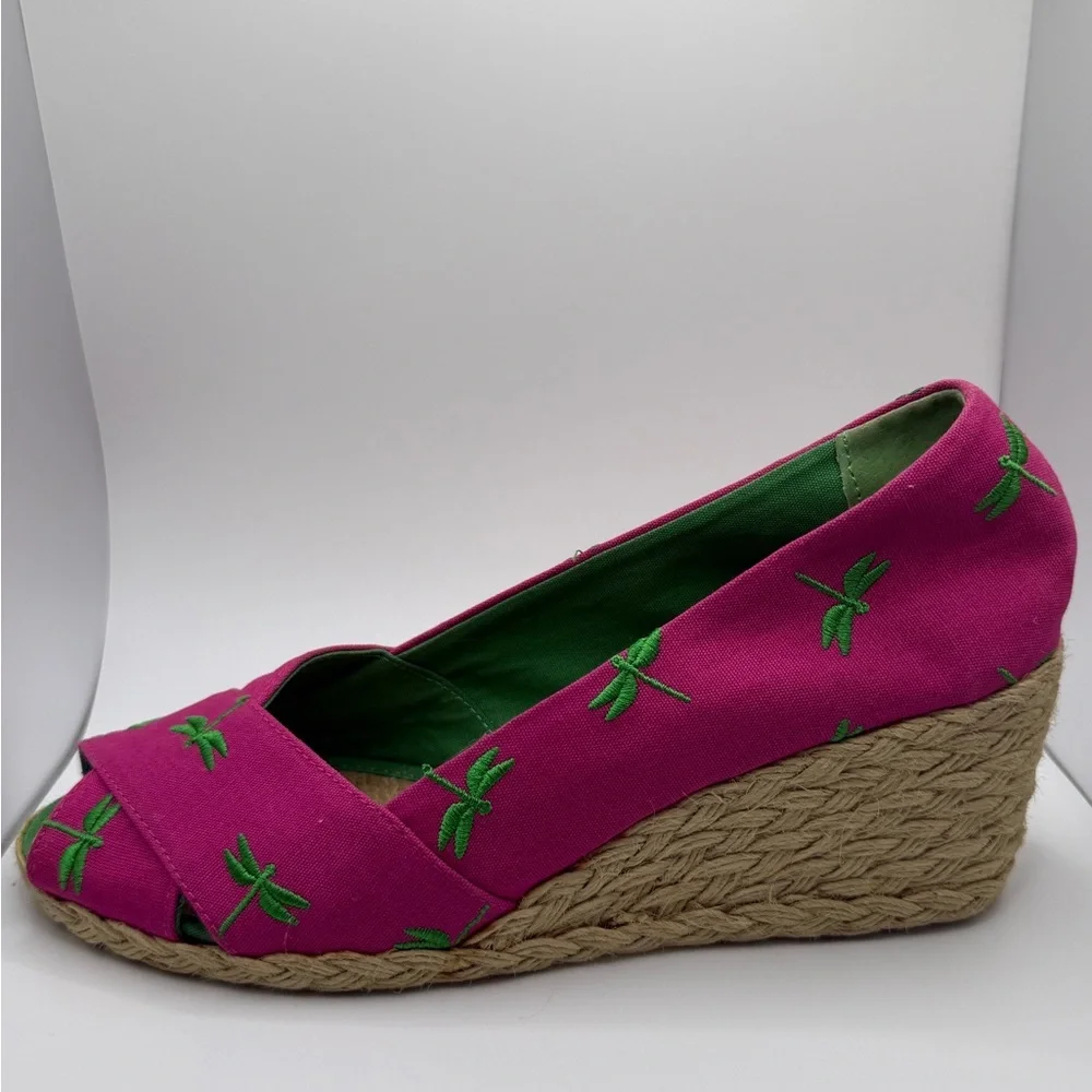 Lauren Ralph Lauren Pink Espadrille Flats with Green Embroidery size 9 - Picture 2 of 8